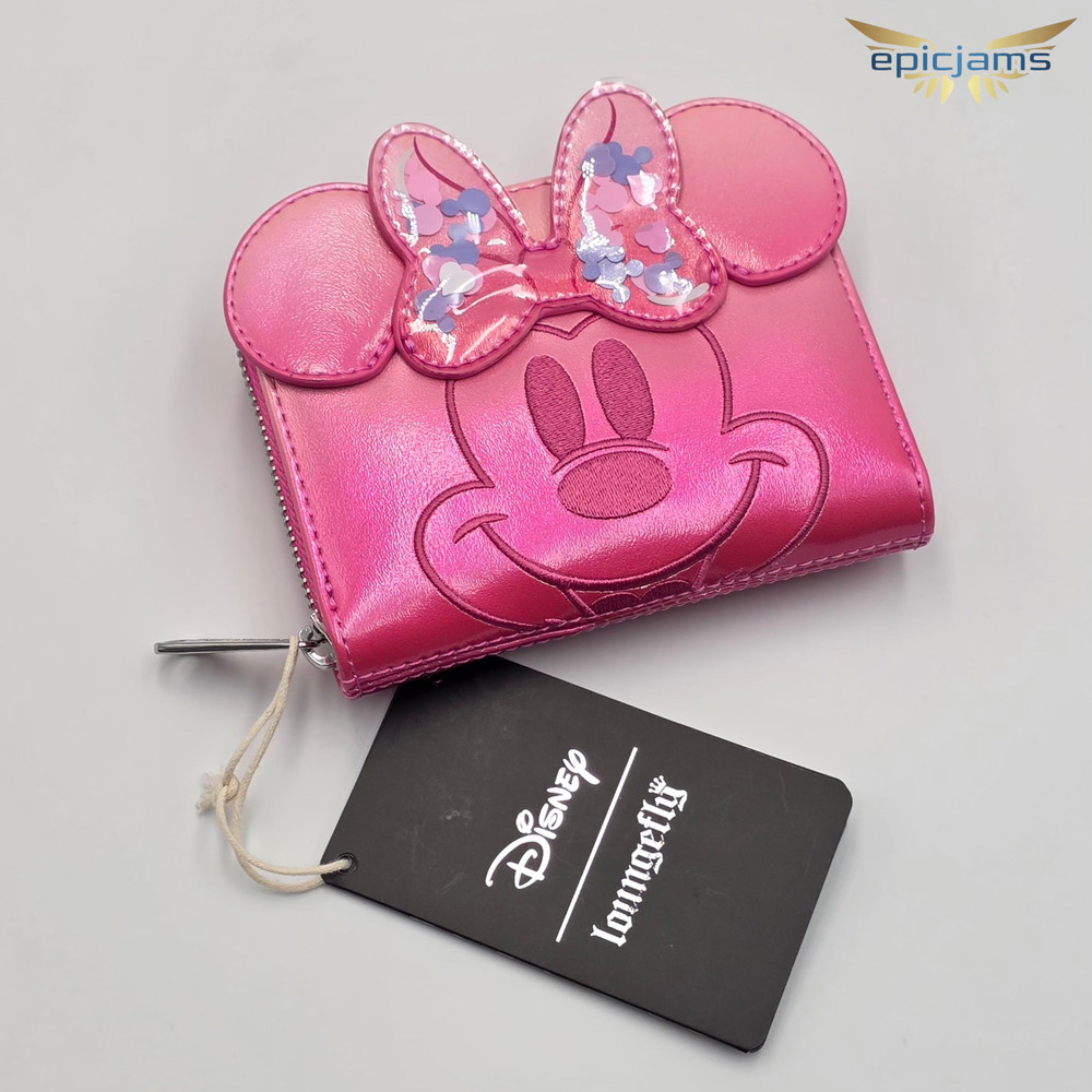 Loungefly Disney Minnie Mouse Pink Confetti Zip Around Wallet New
